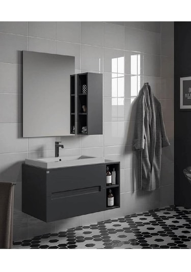 Belinza Aurora Banyo Dolabı Takımı Antrasit 85 Cm Takım 4 Parça Antrasit