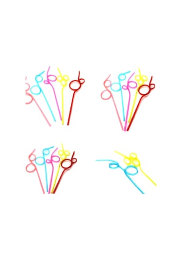 Sones 10 Adet Yaratıcı Plastik Kavisli Pipet, Rastgele Renk Stil Teslimatı