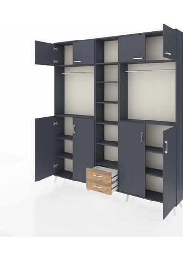 Arges Dolap 14 Raflı 2 Çekmeceli 2 Askılı 220x30x243 Antrasit-antrasit/çam Antrasıt/atlas Çam