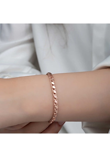 Blackcraft 925 Ayar Gümüş Rose Pullu Zincir Kadın Bileklik Bc-bdb26b Renkli