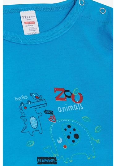 Breeze Erkek Bebek Çıtçıtlı Zıbın Body Hayvanat Bahçesi Dost Hayvanlar Baskılı 9 Ay-3 Yaş, Mavi Mavi