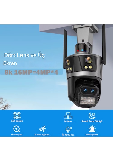 8k Wifi 16mp Dört Ekran Güvenlik Kamerası Cctv Ip