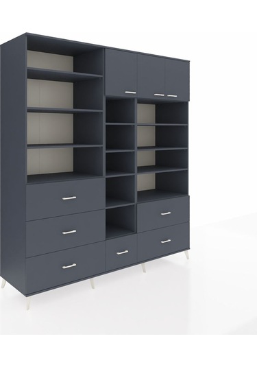 Kronos Dolap 17 Raflı 6 Çekmeceli 3 Kapaklı 220x59x243 Antrasit-antrasit/antrasit Antrasıt/antrasıt
