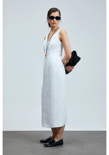 Lufian Honey Kadın Kolsuz Keten Elbise Beyaz Beyaz 121290016100500 Beyaz