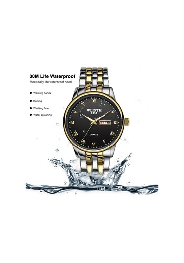 Skycity Wlısth Q359 Kadın Kol Saati - Kuvars Hareketli, Gündüz/gece Görünür, Hafta/gün Gösterici, Gümüş Kasa Beyaz Ekran, 30m Su Geçirmezlik Siyah - Altın