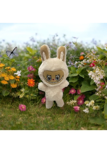 Mini Krem Tavşan Kostümlü Labubu Peluş Oyuncak