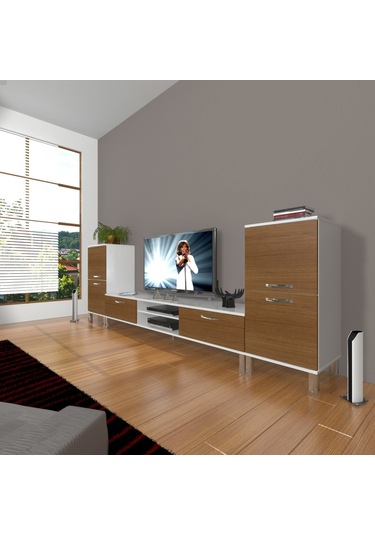 Decoraktiv Eko On2 Slm Dvd Krom Ayaklı Tv Ünitesi Tv Sehpası Beyaz - Ceviz