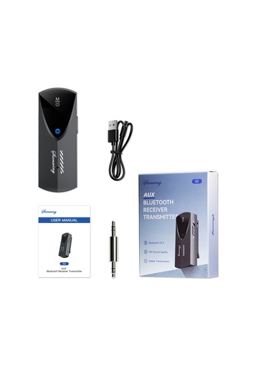 Yunboo S2 Bluetooth V5.3 Alıcı-verici, Tek Tıkla Geçiş, 2-in-1 Fonksiyon, Araçta Ellerden Özgür Konuşma, Kablosuz Ses Aktarımı