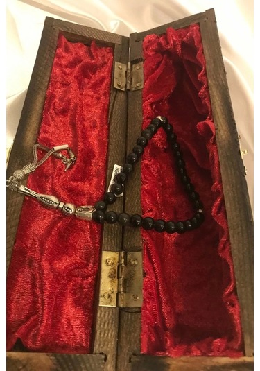 Tespih Obsidyen Doğal Taş Tesbih Gümüş İmameli Aura Taşı Ahşap Kutulu 6mm Çok Renkli