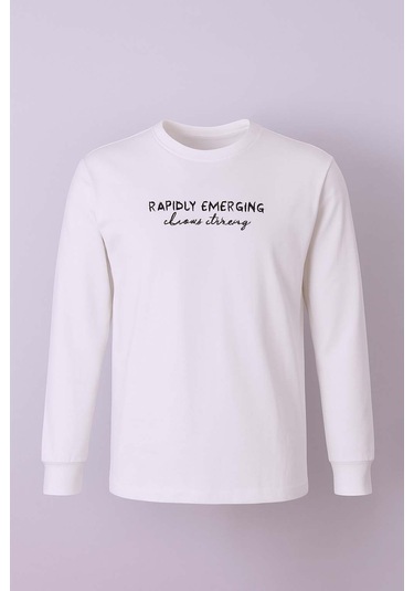 Trender Beyaz Erkek Sweatshirt Rapidly Beyaz