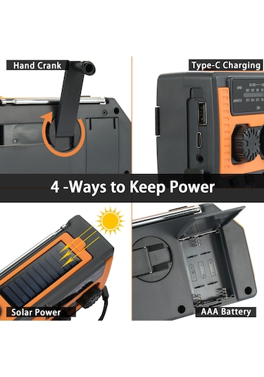 2022 Yeni Noaa Acil Durum Çok İşlevli Güneş Enerjili El Kranklı Radyo Okuma Işığı El Kranklı Mobil Güç Kaynağı Turuncu Am/fm Noaa Abd Versiyonu 5000mah