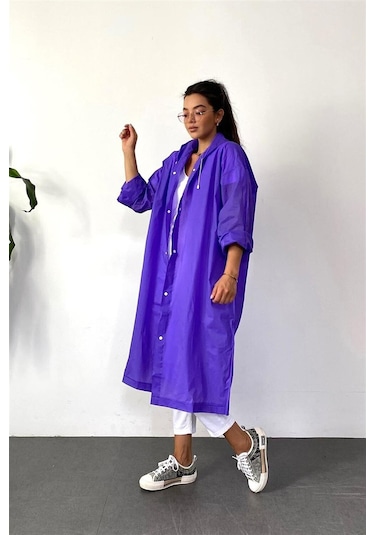Unisex Kadın Ve Erkek Yağmurluk %100 Eva Çıtçıtlı Kapüşonlu Mor