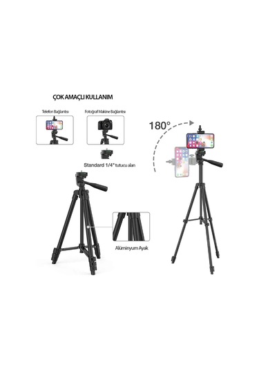 Rosepremium 3120 Telefon Ve Fotoğraf Makinesi İçin Tripod Siyah