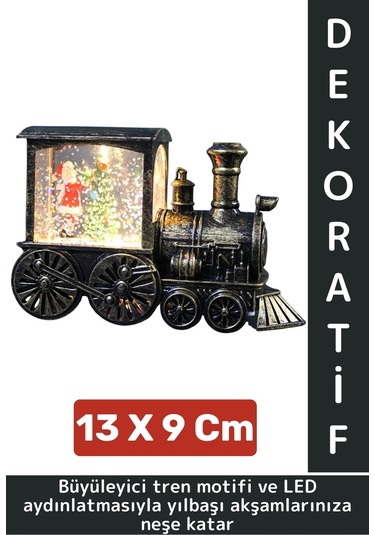 Dekoratif Hediyelik Masaüstü Ev Ofis Christmas Yılbaşı Noel Tema Trenli Işıklı Kar Küresi 13 X 9 Cm