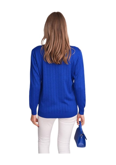 Kadın V Yaka Simli Kazak 12809 Bgl-st04106 Saks Mavi