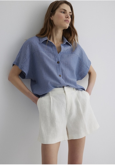 Mavi - Dokulu Mavi Gömlek 1210758-89861 Mavi