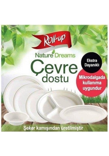 Roll-up Nature Ekolojik Karton Kağıt Tek Kullanımlık Tabak - 26 Cm. - 25 Adetlik 1 Paket Beyaz