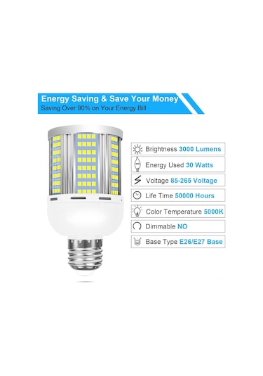 Gajeena 30w E27 Vidalama Led Ampul, Ev İçin Enerji Tasarruflu, Göz Koruyucu Ultra Parlak Beyaz Işık, Genel Aydınlatma Için Uygun Diğer