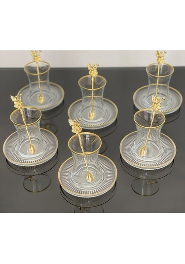 Çeyizci Çarşı Çay Set 18 Parça 6 Kişilik Japon Gülü Çay Kaşıklı Lav Gül Diğer