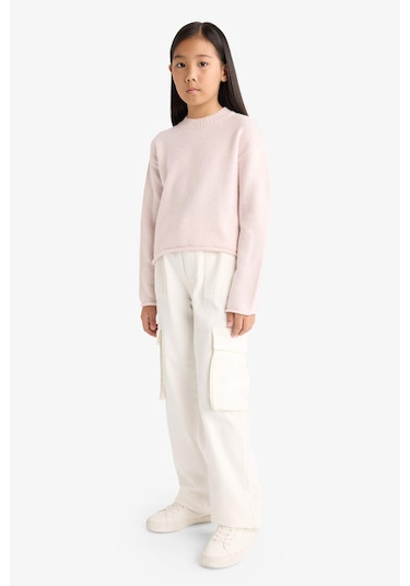 Defacto Kız Çocuk Standart Fit Bisiklet Yaka Triko Kazak F0108a825wnpn692 Pembe