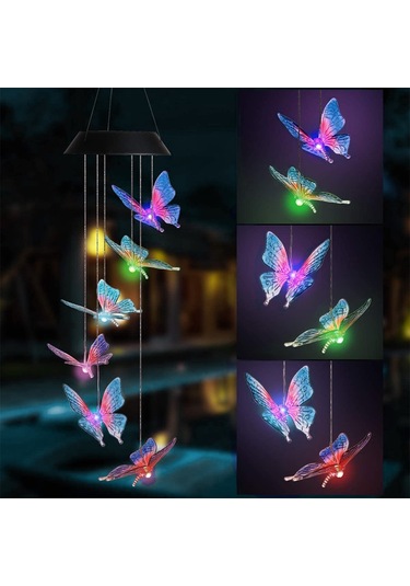 Jeehugo Güneş Enerjili Renk Değiştiren Kelebek Zil Lambası - Bahçe Ve Bahçe Dekorasyonu Işıklı Aydınlatma Kırmızı - Mavi