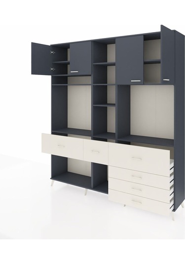 Hyperion Dolap 11 Raflı 6 Çekmeceli 4 Kapaklı 220x44x243 Antrasit-antrasit/aytaşı Antrasıt/aytası