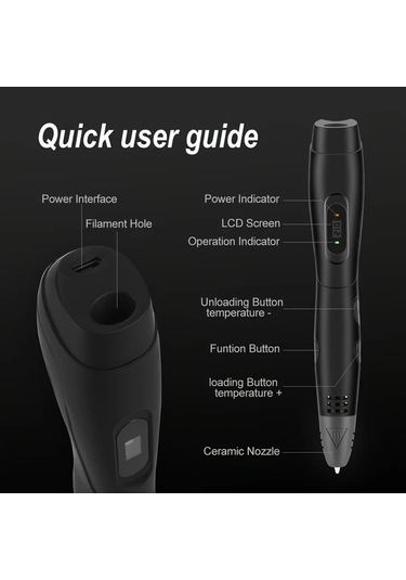 Xuweiwei Setookj Siyah 3d Baskı Kalemi 6 Hız Ayarlı 12 Renkli Pla Filament Dıy El Sanatları İçin