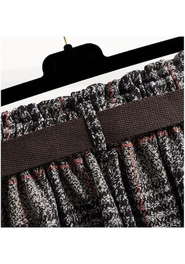 Sonbahar Ve Kış Kadın Etek Yüksek Bel A-line Etek Vintage Ekose Elastik Bel Yün Ekose Etek Haki