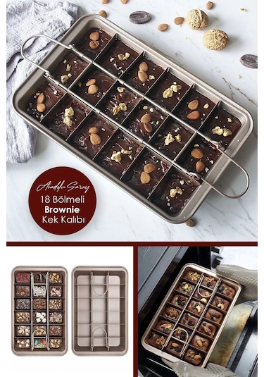 Pratik Paslanmaz Çelik Yanmaz Yapışmaz 18 Bölmeli Brownie Kek Kalıbı Kek Kalıbı Fırın Tepsisi