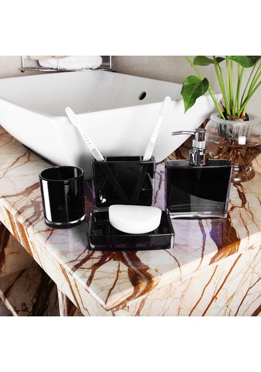 Suntek 4x Losyon Dispenser Bardak Diş Fırçası Tutucu Seti Siyah