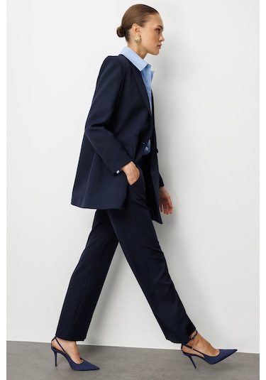 Mizalle Oversize Lacivert Kruvaze Blazer Ceket Lacivert