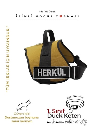 Kişiye Özel, Isimli K9 Köpek Tasması, Göğüs Tasması Camel