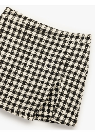 Koton Kaz Ayağı Desenli Beli Lastikli Tüvit Şort Etek Siyah Desenli 6wkg40054aw Bdl