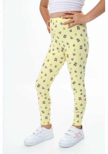 Toontoy Kız Çocuk Baskılı Tayt Açık Sarı