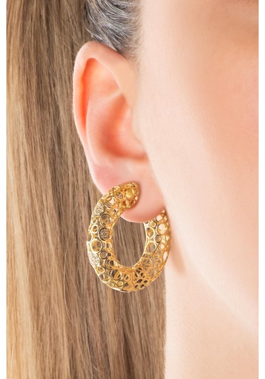 Antik Roma 18 Ayar Sarı Altın Kaplama Gümüş Halka Küpe Sarı