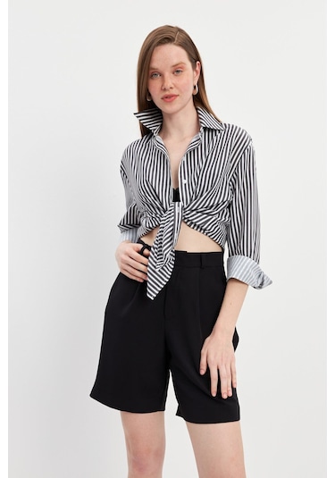 Stella Pulvis Siyah Oversize Çizgili Gömlek Siyah