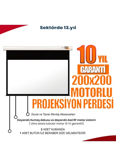 Sanper 200x200 Cm Motorlu Projeksiyon Perdesi