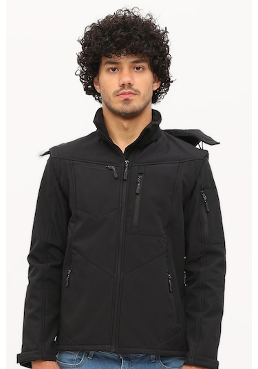 Uniprom Taktikal Softshell Mont Kollar Ve Kapşon Çıkabilir Erkek Siyah