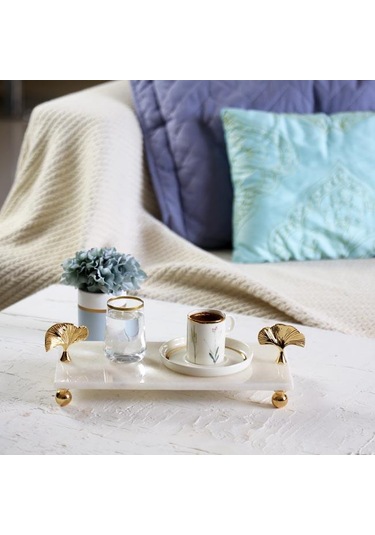 Akayev Mermer Beyaz 30X15 CM Altın Ayak Ginkgo Sunum Tabağı