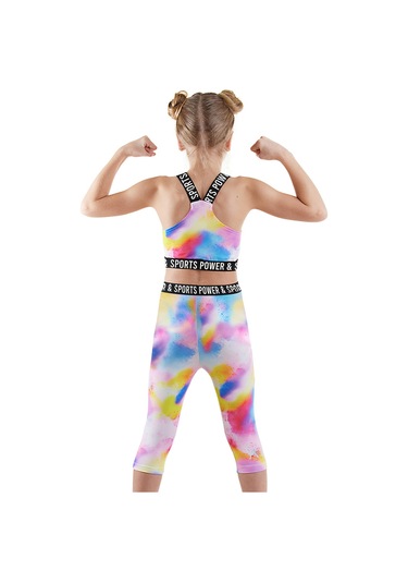 Denokids Batik Kız Çocuk Crop Top Spor Tayt Takım Renkli Çok Renkli