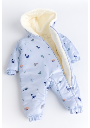 Kapüşonlu Peluş Astarlı Kışlık Kız-erkek Bebek Astronot-kozmonot Tulum Mavi