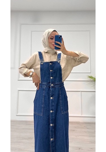 Etekli Salopet Enzim Süper Taş Yıkama Koyu Mavi D2521 Mavi