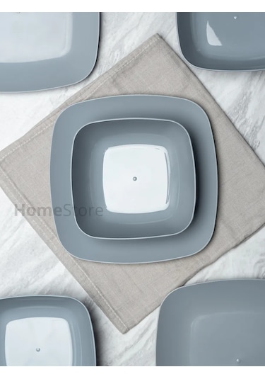 Al' Ternatıva Çorba Ve Yemek Tabakları Seti, Plastik, 6+6 Adet 199454267 Gri