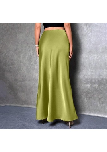 Kadın Balık Kuyruğu Etek Yüksek Bel Düz Renk Pürüzsüz Yüzey A Kesim Uzun Etek Siyah