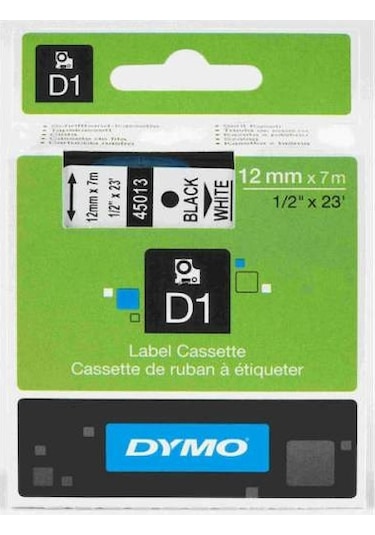 45013 Dymo D1 Etiket 12MM X 7M Beyaz / Siyah
