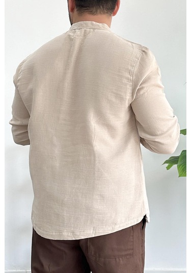 Erkek Hakim Yaka Yarım Patlı Cepli Gömlek Bej Edw361 Bej