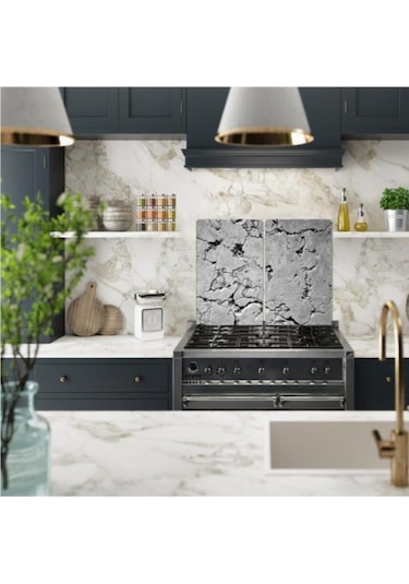 Dekoratif Cam Ocak Koruyucu ve Kesim Tahtası Gri Taş 60Cm X 52Cm