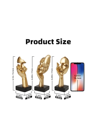 Yunboo Gold Rengli Düşünen Figür Maske Heykeli - Ev Ofis Dekorasyonu İçin Resin Sanat Eseri