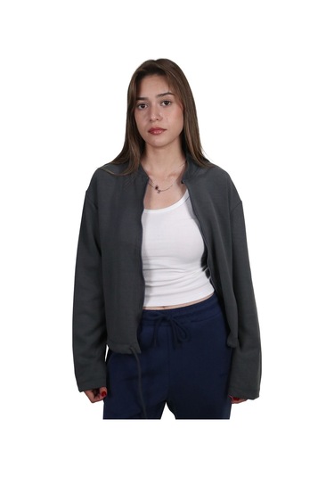 Kadın Modal Kumaş Bel Bağcıklı Antrasit Ceket Hırka Antrasit