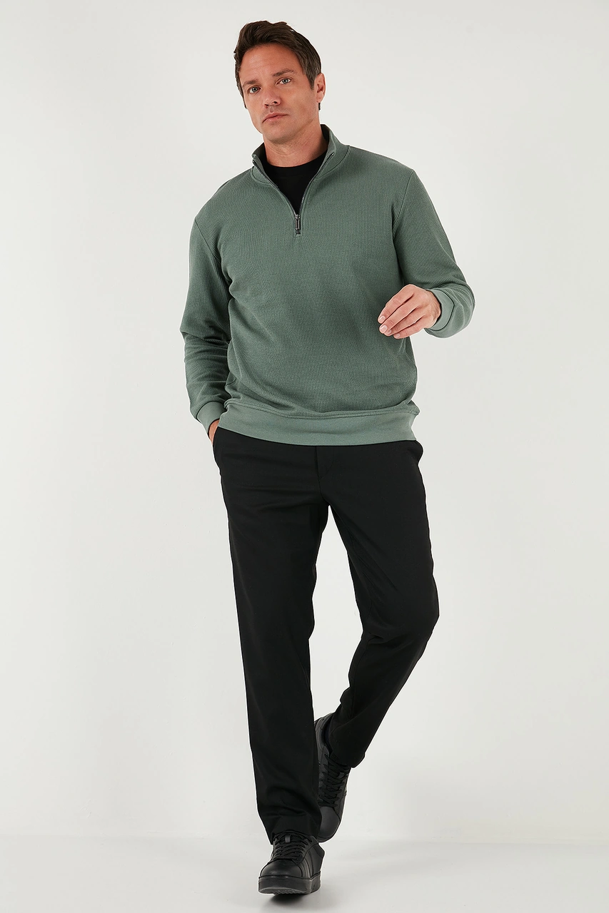Buratti Pamuklu Regular Fit Yarım Fermuarlı Dik Yaka Erkek Sweat 5905716 Haki